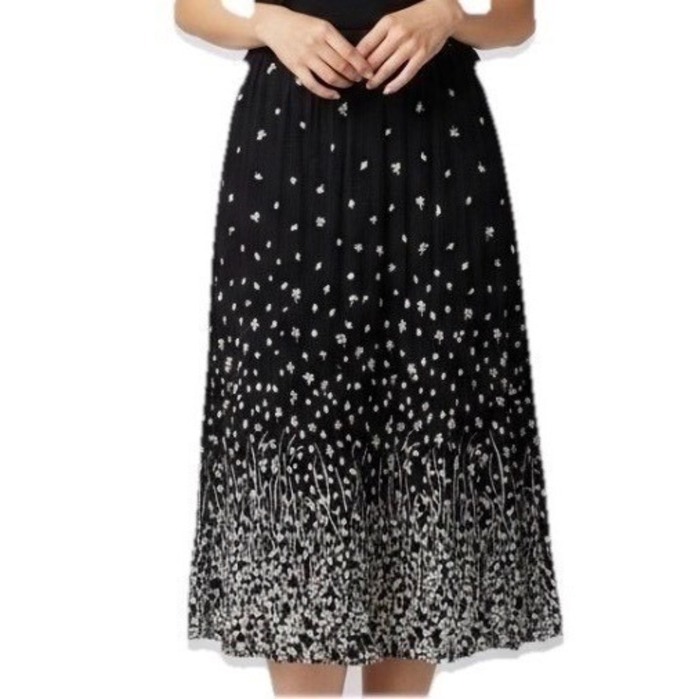 Cathy Daniels Midi Skirt Women L Black Sleeveless Floral Casual Lightweight
